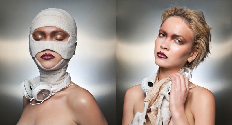 Conceptual-Beauty-Woman-bandages-headphones