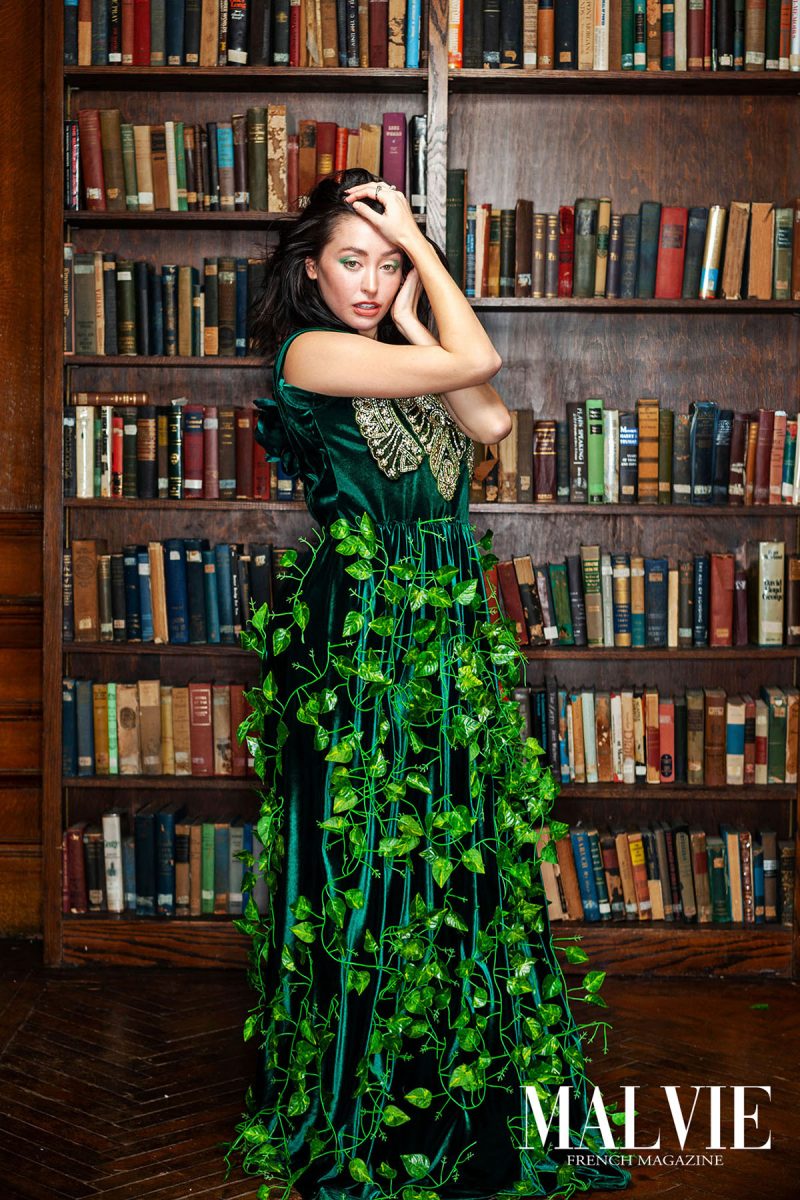 Performer Ashley Matthews wearing Earth Velvet dress by Nazarene Amictus
