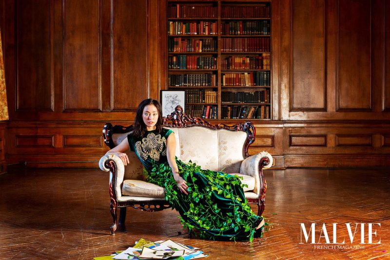 Performer Ashley Matthews wearing Earth Velvet dress by Nazarene Amictus